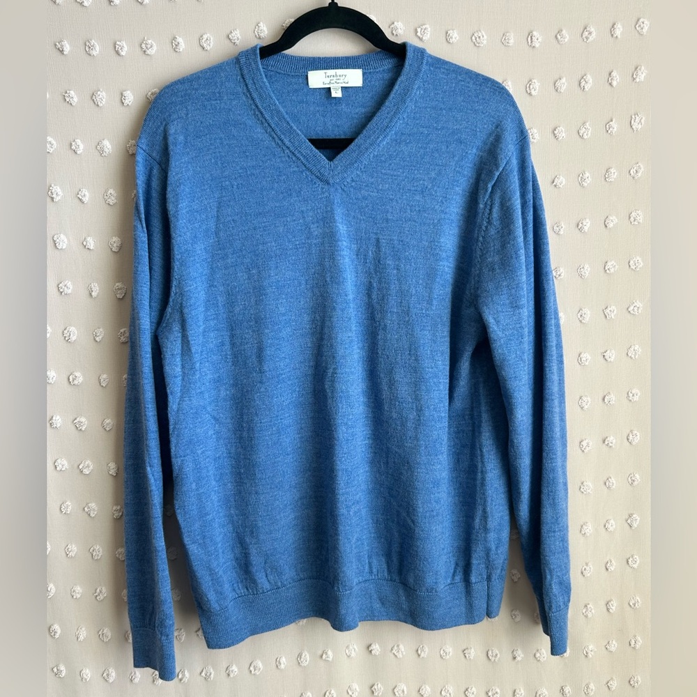 Turnbury Men’s‎ Merino Wool V Neck Long Sleeve Sweater Sz L Blue